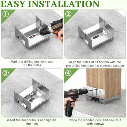 6 Pcs 6x6 Post Base for Concrete, Actual 5.5"x5.5" Wood, Silver - size: 6Pcs Silver