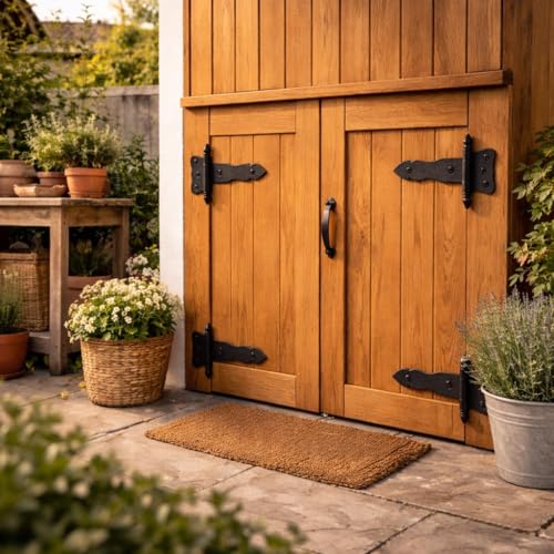 Renovators Supply Manufacturing Pack of 12 Shed Door Hinge 5 in. Black Wrought Iron Antique Style Decorative Flush Mount Cast Iron Barn Door Shed Hinge with Mounting Hardware - size: Pack of 12