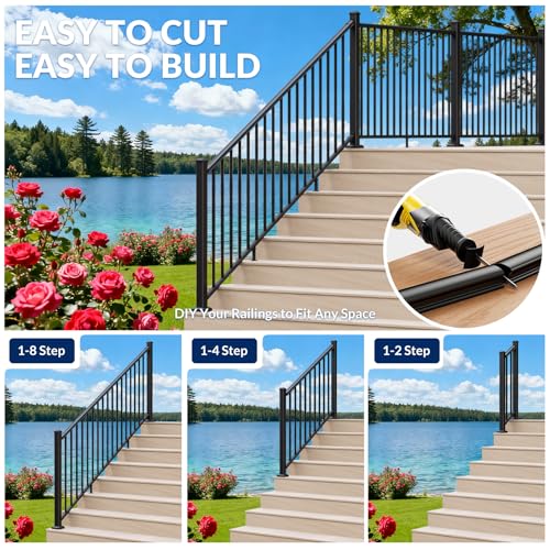 Egadis 1 Pack 36 in x 8 ft Modular Aluminum Stair Railing Kit, Black - color: Stair 8ft - 1Panel 2Post