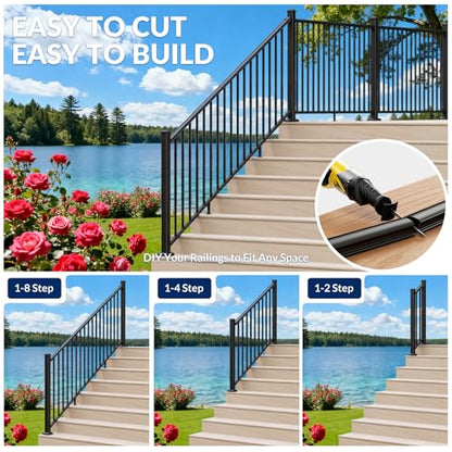 Egadis 1 Pack 36 in x 8 ft Modular Aluminum Stair Railing Kit, Black - color: Stair 8ft - 1Panel 2Post