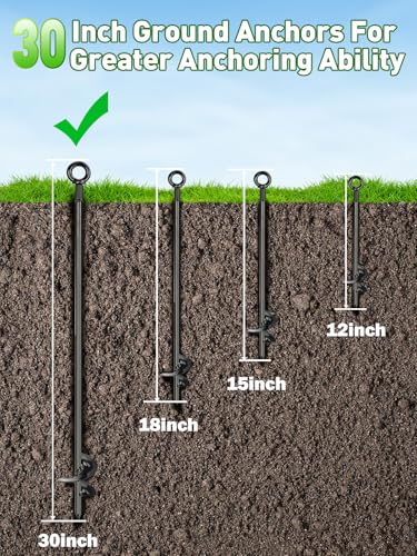 12 Pcs 30" Long Ground Anchors Shed Anchors Kit with 3/16" Galvanized Cable & Turnbuckles & Carabiners, Heavy Duty Earth Anchors for Sheds Trees Trampoline Greenhouse Swing Set Tent - size: 12PCS