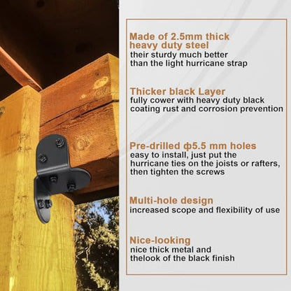 Zonon 12 Pcs 2" Rafter Clips Brackets with 72 Screws Black Roof Connectors