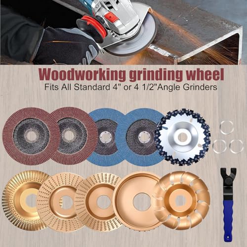 14PCS Wood Carving Disc Set for 4 4-1/2 in Angle Grinder Attachments