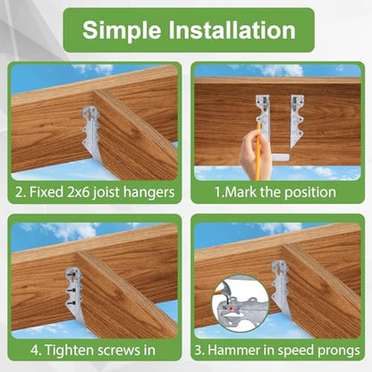 55 PCS 2x6 Steel Joist Hangers, 20 Gauge Galvanized Brackets for Wood