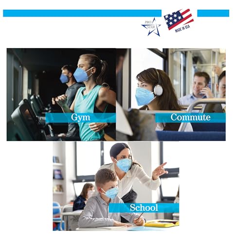 ProStar Respirator Face Mask, Fold-Style with Ear Loops, Made in USA, 20pcs, 4-Layer 95% Filter Efficiency, Blue