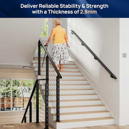 8FTx 2"x1" Aluminum Black Handrail with Self Drilling Screw Nylon End Caps - size: 8FT