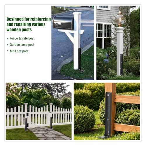 Fence Post Repair Kit, Heavy-Duty Fence Stabilizer, Black, 1-Pack - color: Black 1 pack