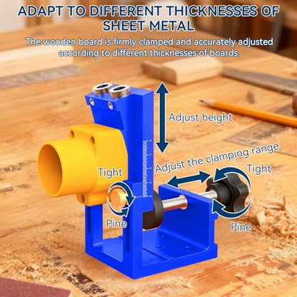 Pocket Hole Jig Kit with Detachable Vacuum Adapter, Professional Aluminum Pocket Hole Jig System Inclined Hole Drilling Positioner Woodworking Oblique Punch Locator Fixture (Blue)