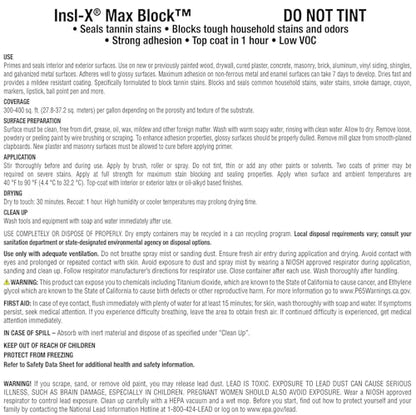 Insl-X Max Block Advanced Water-Based Stain Blocking Primer, Gallon - size: 1 Gallon
