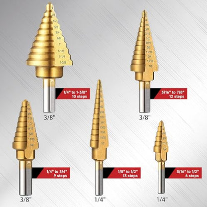 6Pcs(1/8"-1-3/8") HSS Step Drill Bit Set - size: 6pcs