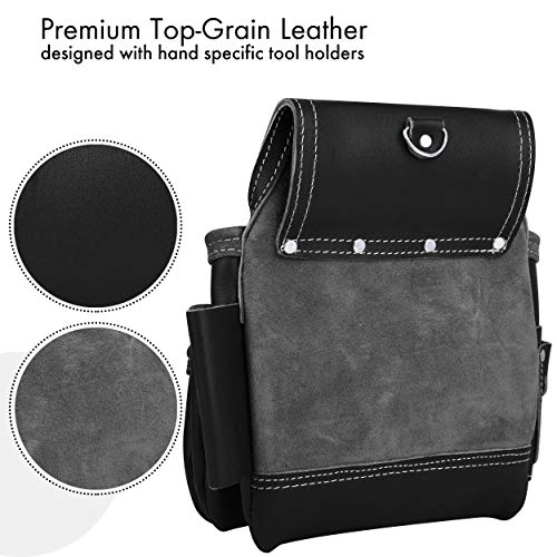 FUERI Construction Tool Belt Tool Rig for Men & Women, Leather Utility Belt Organizer with 17 Pockets, Full-Grain Leather, Double stitching and rivet reinforcement. - color: Black Tool Belt