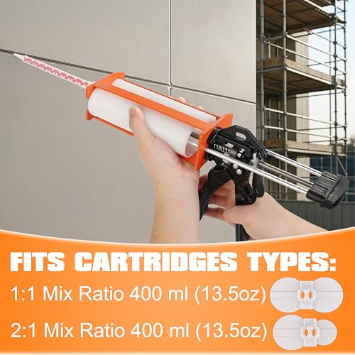 400 ml (1:1 & 2:1) Dual Cartridge Epoxy Gun, Manual 2 Part Epoxy Gun for Panel Bonding Adhesive, Structural Epoxy, Plastic & Fiberglass Repair - size: 400ML(1:1&2:1)