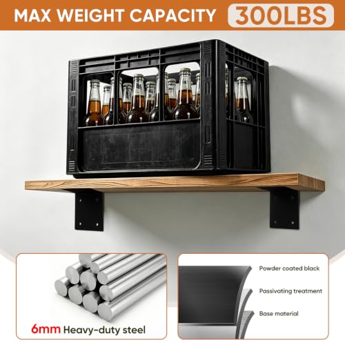 4 Pcs 6"x6"x5" Heavy Duty L Angle Bracket, 6mm, Max Load 300lbs - size: 6×6×5×6