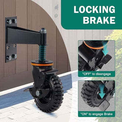 2 Pack 6 Inch Gate Wheel with Brake,Heavy Duty Fence Wheel 360° Swivel, Spring Shock Absorption, 1000LB Capacity, All-Terrain Rubber Tire & Metal Bracket for Sliding Farm Garden Gates - style: 6 inch-2pack