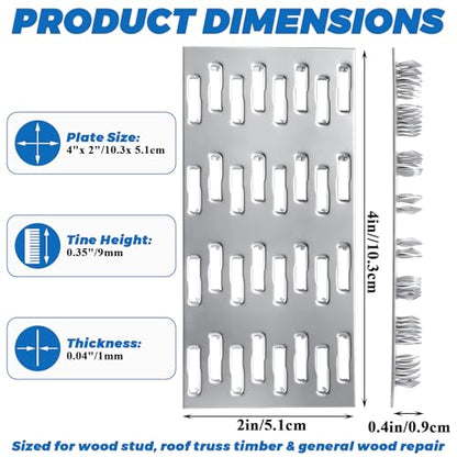 100 Pack Truss Plates Pronged Flat Mending Plate, 4 x 2 in, 9mm Teeth - size: 4 x 2 INCH