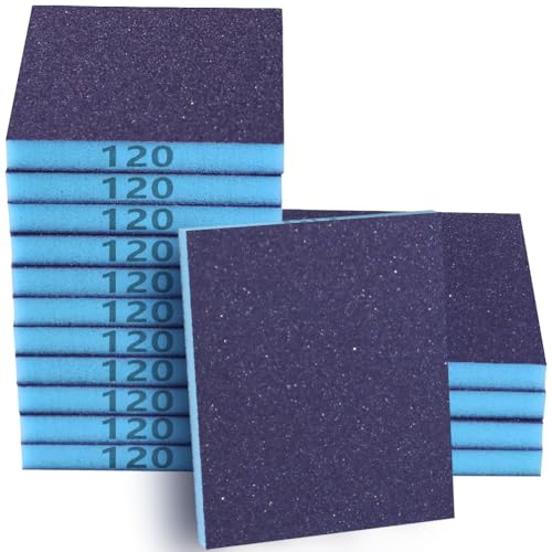 16 Pack 120 Grits Sanding Sponge Medium Sanding Block, Washable and Reusable Wet Dry Sandpaper Block Sandpaper Sponge for Wood Metal FurniturePaint and Drywall - color: Blue, size: 120 Grits-16PCS