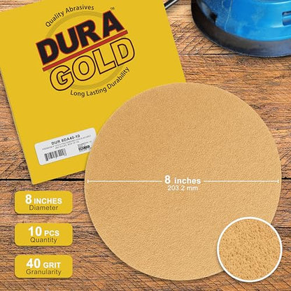Dura-Gold 8" Gold PSA Sanding Discs, 40 Grit (Box of 10) - Self Adhesive - size: 40-Grit