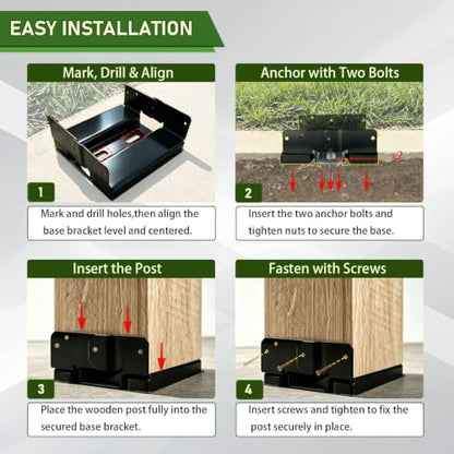 8x8 Post Base for Concrete, Inner Size 7.5"x7.5", 1 Pack, Black - color: Black, size: 8x8 1PCS