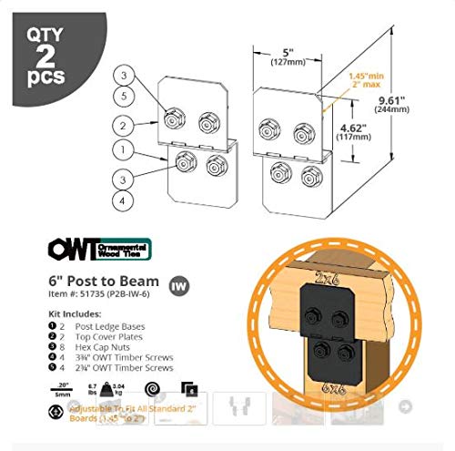 OZCO Ironwood Post to Beam Connector, 6in, 2 Pack, Black