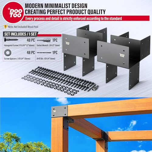 Stainless Steel Pergola Brackets, 6x6(Actual 5.5") Corner Post to Beam Bracket, Heavy Duty Post Cap Tie Bracket for Gazebos, Decks and Porches(4pcs-Black) - size: Corner 6"x6"(Actual 5.5"x5.5")