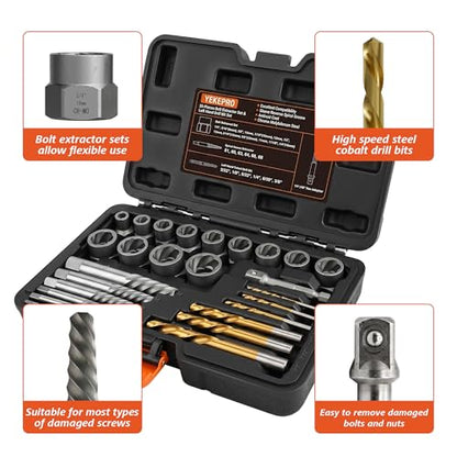 26-Piece Impact Bolt Spiral Screw Extractor Set - size: 26PCS