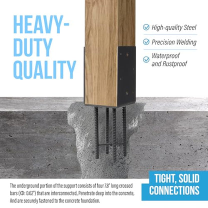 6x6 U-Shape Post Base Heavy Duty Wet Concrete Holder (Black - Set 4) - size: 6IN, style: Set 4