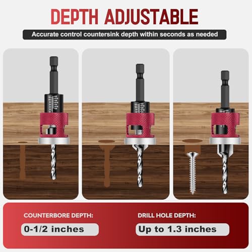 7Pcs Countersink Drill Bit Set, M2 HSS Spiral Flute Wood Drill Bits
