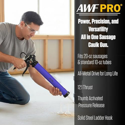 AWF PRO Sausage Caulking Gun 20 oz, 12:1 Thrust Ratio - size: 12:1 Thrust