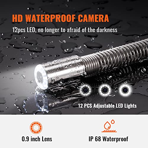VEVOR Sewer Inspection Camera, 300 ft/91.5 m, 9" Pipeline Camera w/DVR & 512Hz Locator, IP68 Waterproof, 12 LEDs, 16 GB SD Card for Sewer, Drain & Duct Pipe Plumbing - size: 300ft/91.5m, style: 9" Screen with 512Hz Locator