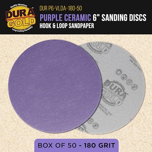 Dura-Gold Premium 180 Grit 6" Purple Film Ceramic Sanding Discs, Box of 50 - style: 180 Grit