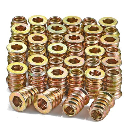 300Pcs 1/4"-20x15mm Hex Nut Inserts Wood Threaded Fastener for Furniture - color: 300 Pcs 1/4"-20 x 15mm