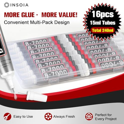 INSOIA Bedazzling Glue B7000 Clear, 16 x 15ml Precision Tip - size: 15Grams * 16 Pack