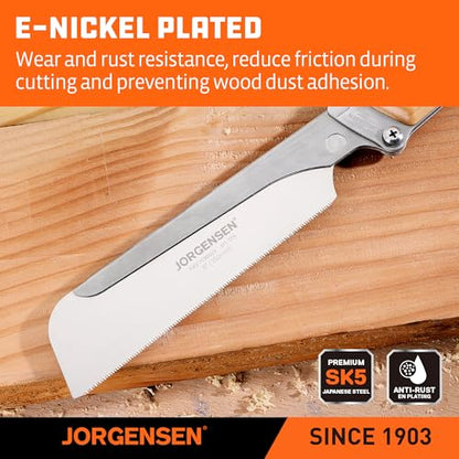 JORGENSEN Japanese Pull Saw, 6 Inch Pro Folding Dovetail Saw with Beech Wood Long handle, SK5 Steel Blade Tool-less Quick Change, 21TPI Cross Cut Woodworking Handsaw for Hardwood, Softwood - size: 6 Inch