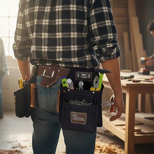 Nylon and Leather Tool Belt | Framing Tool Bags | Nylon Tool Pouch | Carpenter Tool Belts | Construction | Framers | Electrician Tool Belt (Black 1700) - color: Black 1700