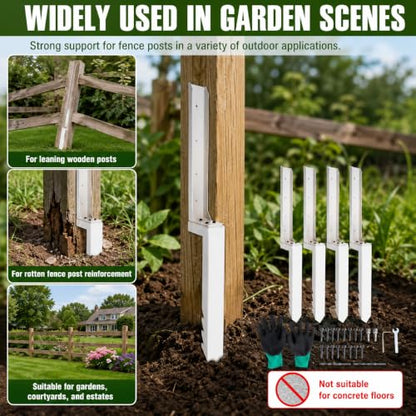 Upgraded Heavy Duty Fence Post Repair Kit Thickened Steel Anchor Stakes - color: White