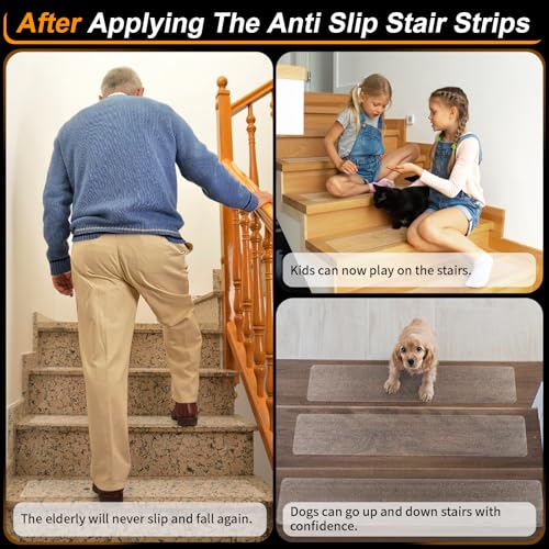 SMILOOL Clear Non-Slip Treads for Wooden Steps Indoor 5 Pack 4" x 32" Pre-Cut Anti-Slip Strips, Grip Tape Transparent Grips for Wood Stairs, Dogs, Kids and Pets, Waterproof - size: 4" X 32"