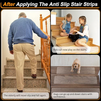 SMILOOL Clear Non-Slip Treads for Wooden Steps Indoor 5 Pack 4" x 32" Pre-Cut Anti-Slip Strips, Grip Tape Transparent Grips for Wood Stairs, Dogs, Kids and Pets, Waterproof - size: 4" X 32"
