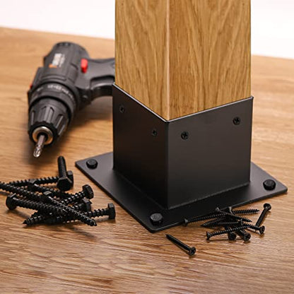 Yesland 4 Pack 4 x 4 Post Base, Inner Size 3.6 X 3.6 Inch Iron Post Bracket with Black Coating Heavy Duty Flange Anchor Base, Support Deck Base with Screws for Pavilion, Deck Railing, Fence, Mailbox