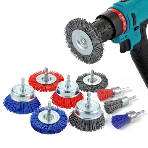 MAXMAN Nylon Drill Brush Set, Abrasive Wheel &Cup Brush, Rust/Paint Remover