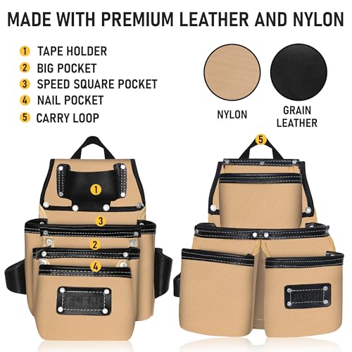 Fueri Electrician Tool Belt Combo with Back Support Padded Belt - color: Black and Beige, size: Large ( 36'' - 42'' )