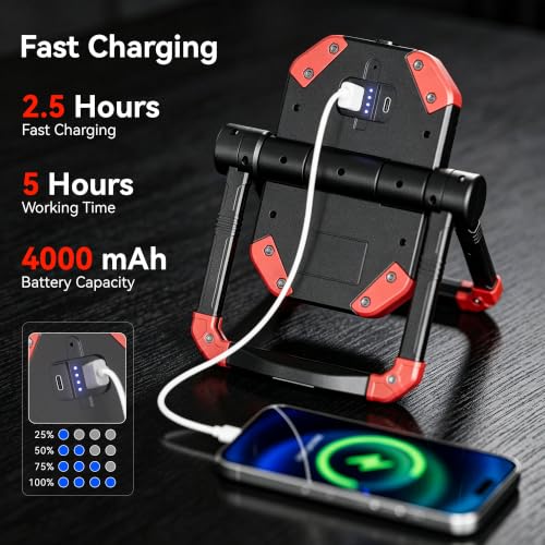 YZONI M6 2-Pack LED Work Light, 2500LM Rechargeable Magnetic COB Shop Light - color: Red