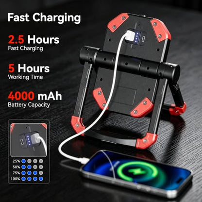 YZONI M6 2-Pack LED Work Light, 2500LM Rechargeable Magnetic COB Shop Light - color: Red