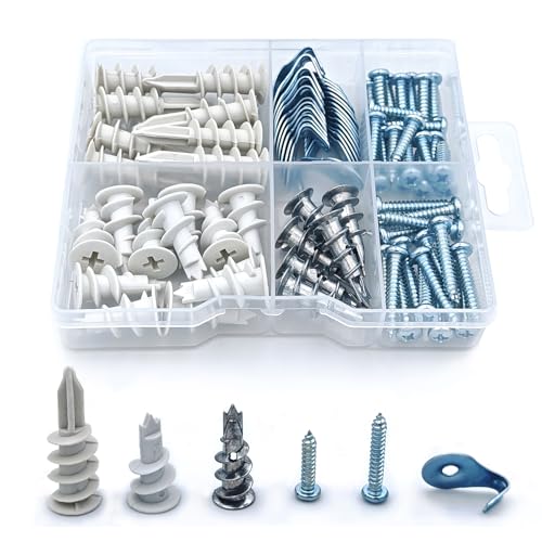 90PCS Self Drilling Drywall Anchors and Tapping Screw Assortment Kit - size: 90pcs