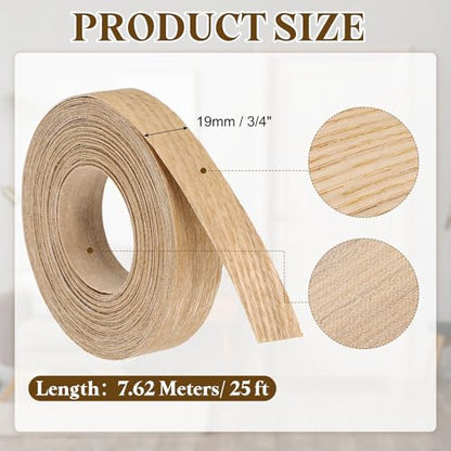 uxcell 3/4 Inch x 25ft Wood Veneer Edge Banding, Pre-Glued Flexible Ash Edging Strips, Iron on with Hot Melt Adhesive Wood Tape for Cabinet Repair and Furniture Restoration - size: 3/4 Inch x 25ft
