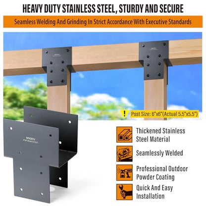 2 Pack Heavy Duty 6x6 (Actual 5.5"x5.5") Stainless Steel Post Caps Tie Bracket , Fit Connecting Wood Gazebo, Deck Patio Post and Wood Beams Bracket (Dark Ggray) - size: Standard 6"x6"(Actual 5.5"x5.5")