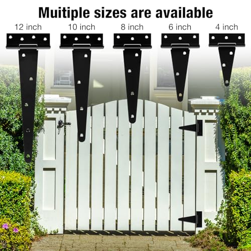 TDCHINGES T Strap Black Gate Door Hinges for Wood Fence Box 4 Pack 4 Inch - size: 4Pack-4inch