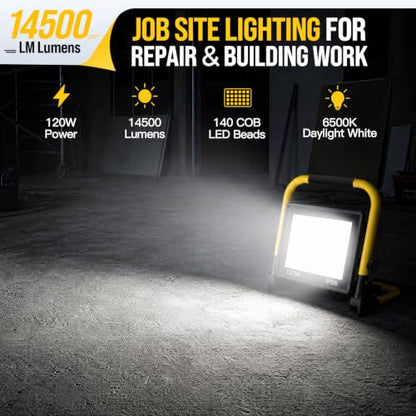 14500LM LED Work Light, 120W Portable Work Light, IP66 Waterproof - color: Pale Yellow