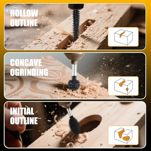 CAELUM Small Taper Carbide Rotary Burr, 1/8" Very Coarse Wood Carving Kit - color: Small Taper