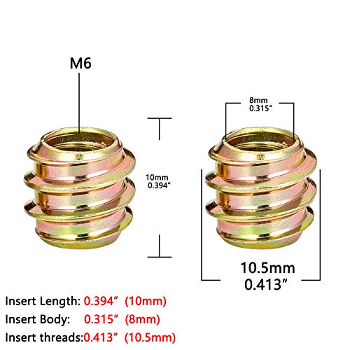 80Pcs 1/4"-20x10mm-H Flushed Nut Inserts Wood Threaded Fastener for Furniture - color: 1/4"-20 x 10mm-H