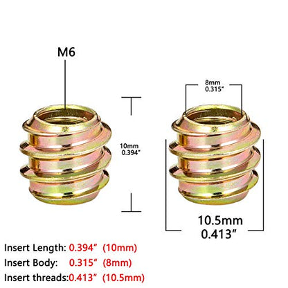 80Pcs 1/4"-20x10mm-H Flushed Nut Inserts Wood Threaded Fastener for Furniture - color: 1/4"-20 x 10mm-H